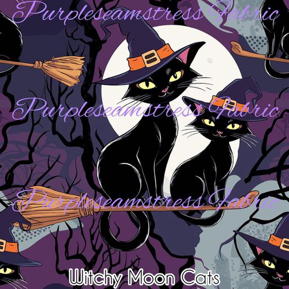 Witchy Moon Cats  Fabric