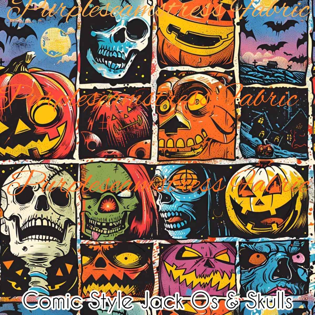 Comic Style Jack Os & Skulls  Fabric
