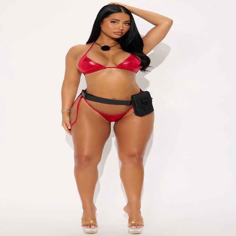 Villa Bombshell Babe 4 Piece Bikini And Mic Halloween Costume - Red