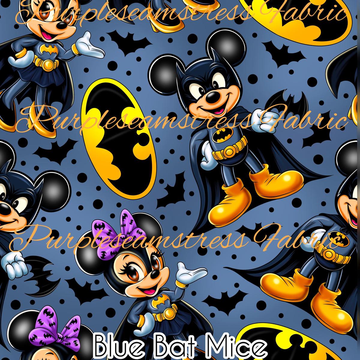 Blue Bat Mice  Fabric