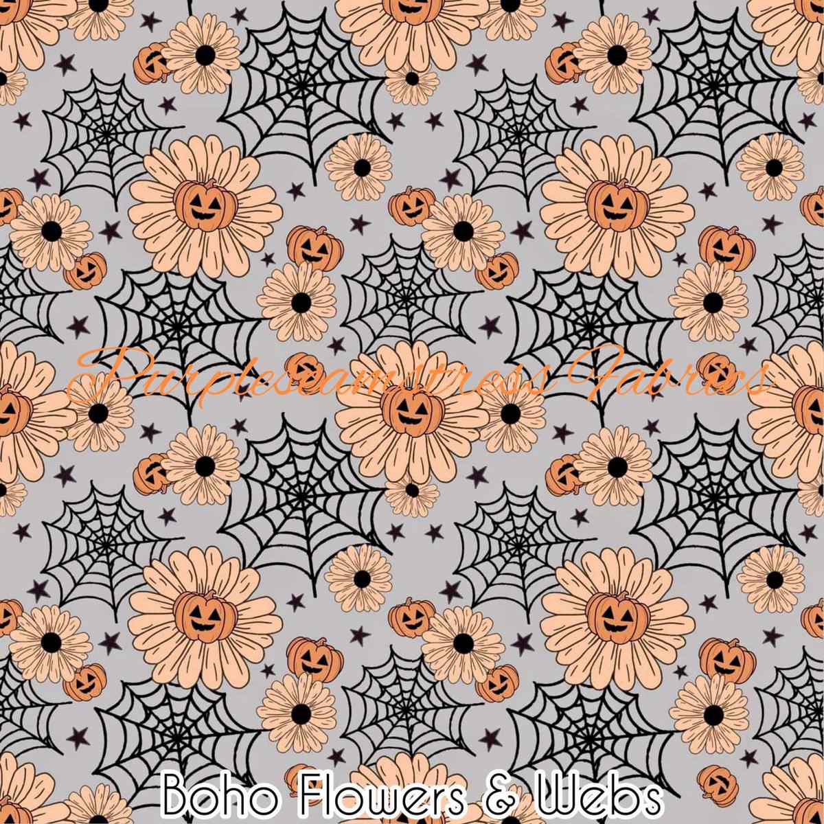 Boho Flowers & Webs  Fabric