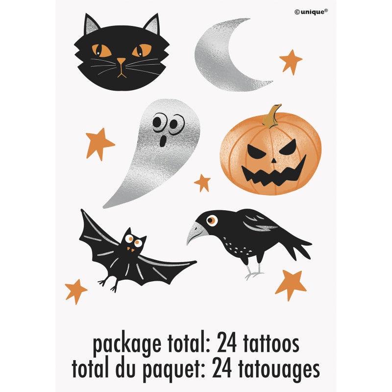 Bats & Boos Halloween Silver Foil Tattoos 24ct