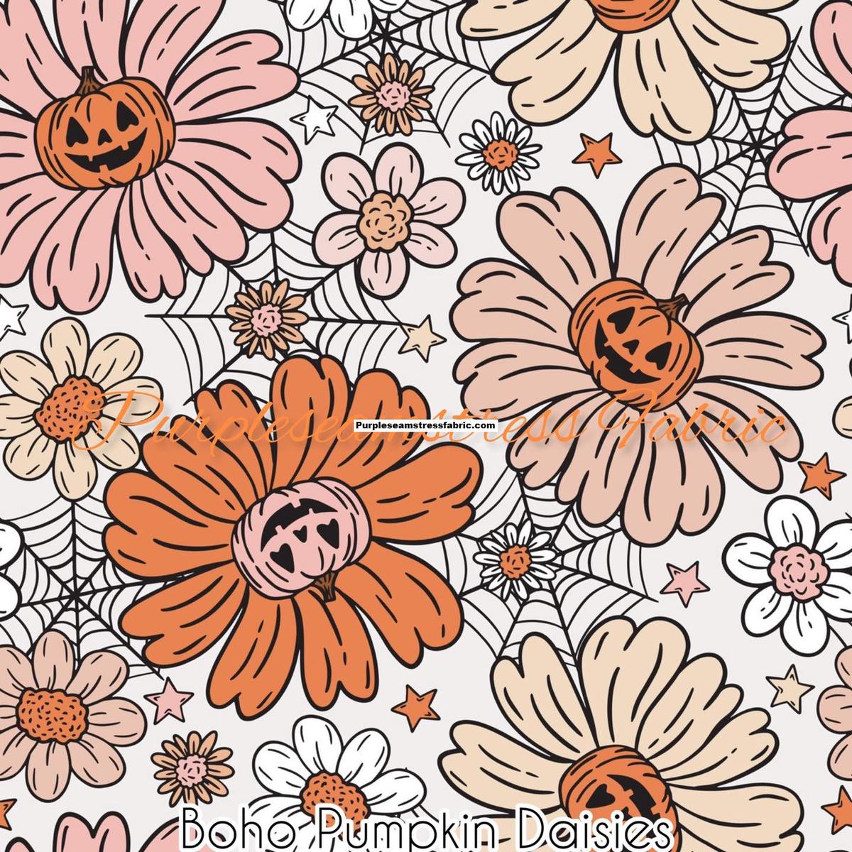 Boho Pumpkin Daisies  Fabric