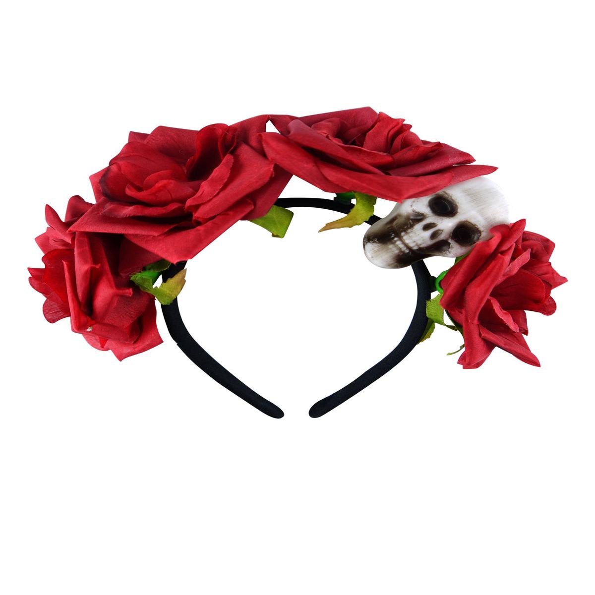 Red Rose & Skull Headband