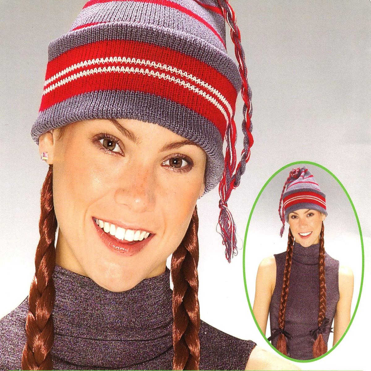 Ski Cap with Braids Wig Brown
