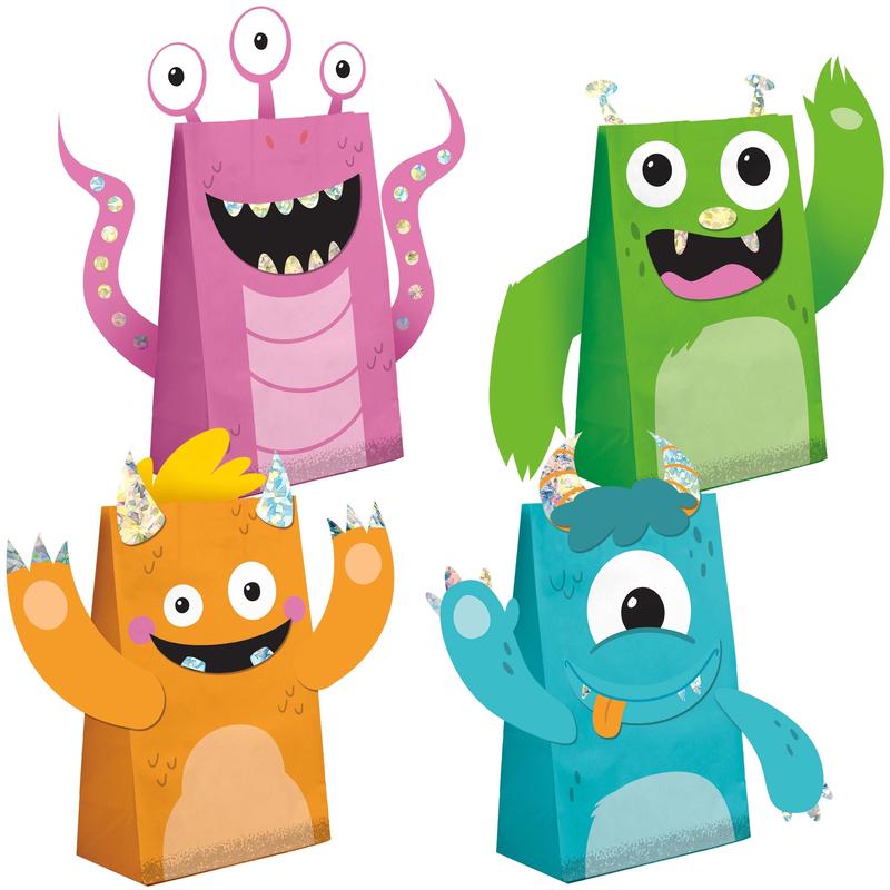 96/Case Bulk Monsters Paper Treat Bags with Attachments