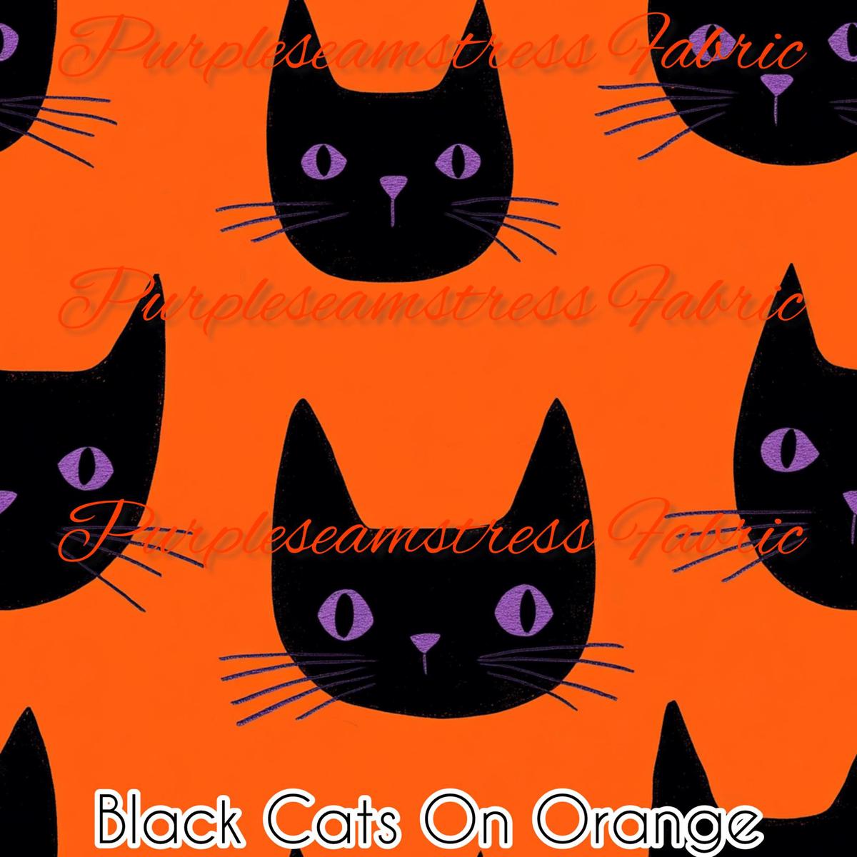 Black Cats on Orange  Fabric