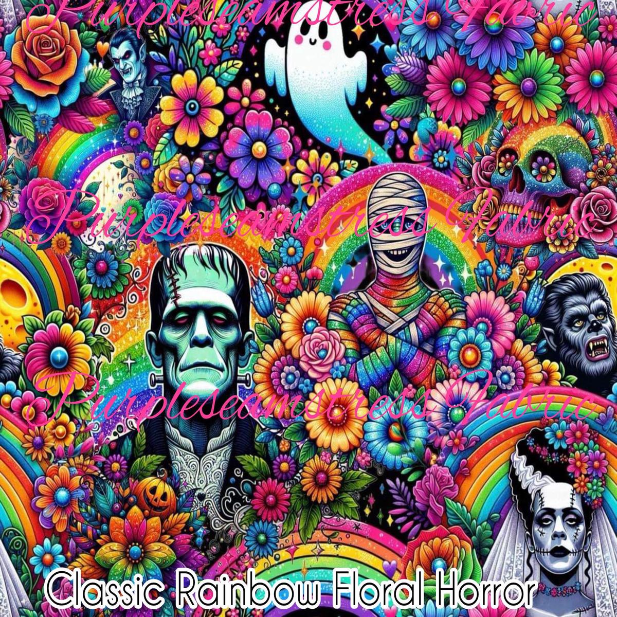 Classic Rainbow Floral Horror  Fabric