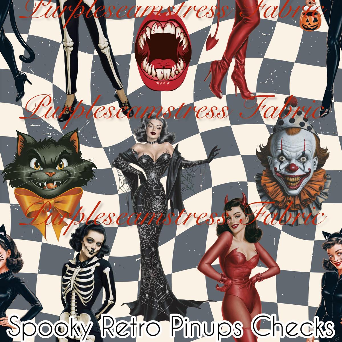 Spooky Retro Pinup Checks  Fabric