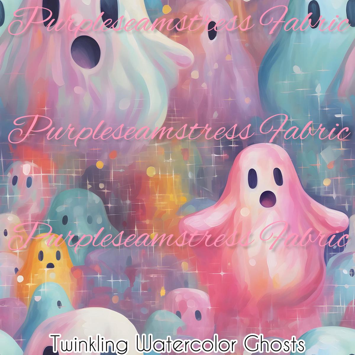 Twinkling Watercolor Ghosts  Fabr...