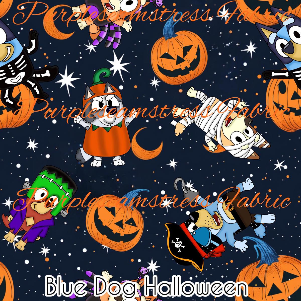 Blue Dog Halloween  Fabric