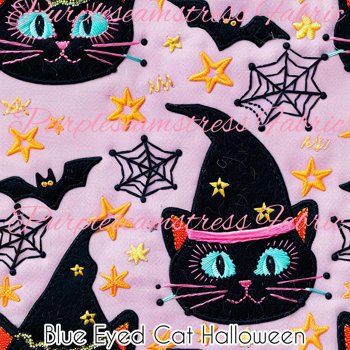 Blue Eyed Cat Halloween  Fabric