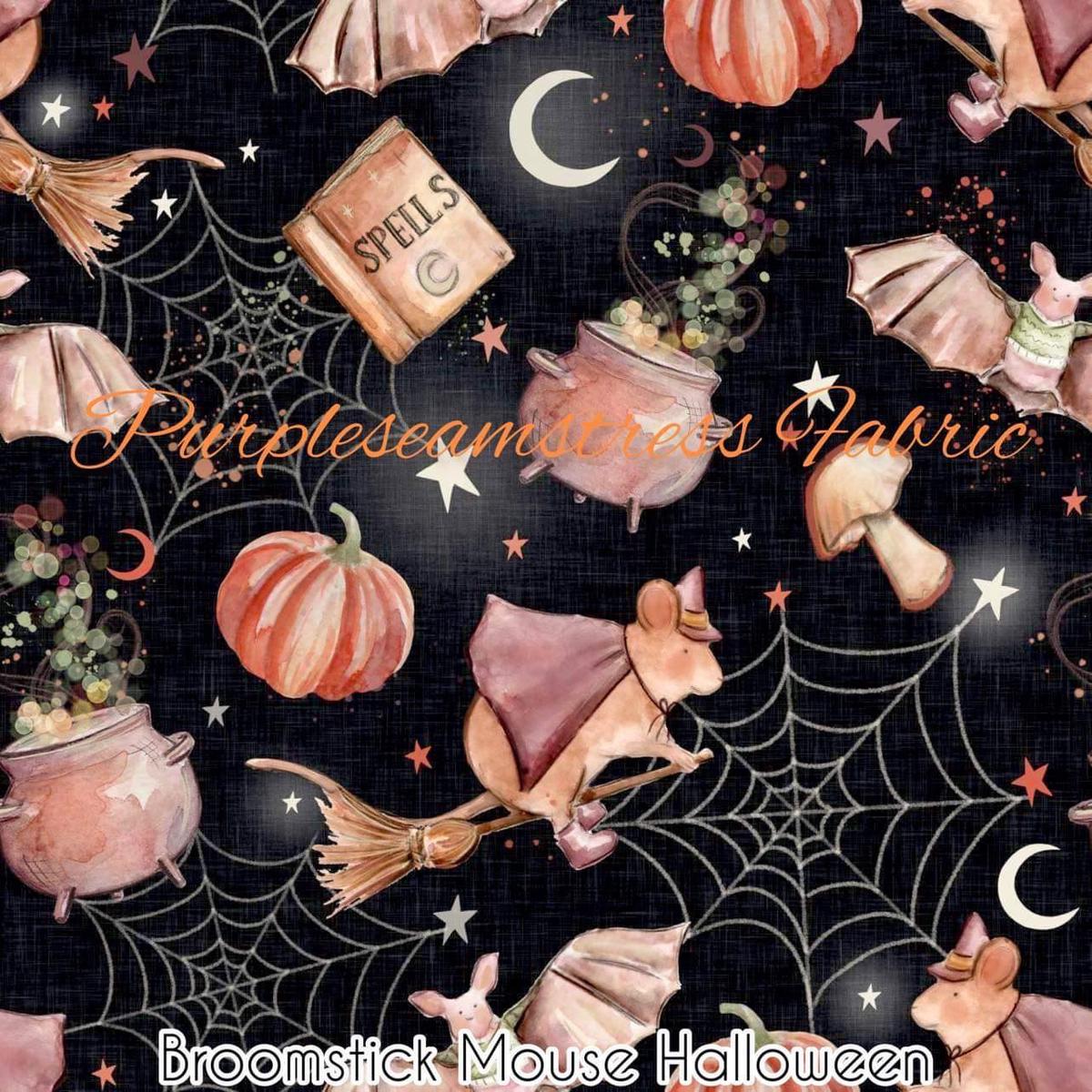 Broomstick Mouse Halloween Cotton  Lycra  Fabric