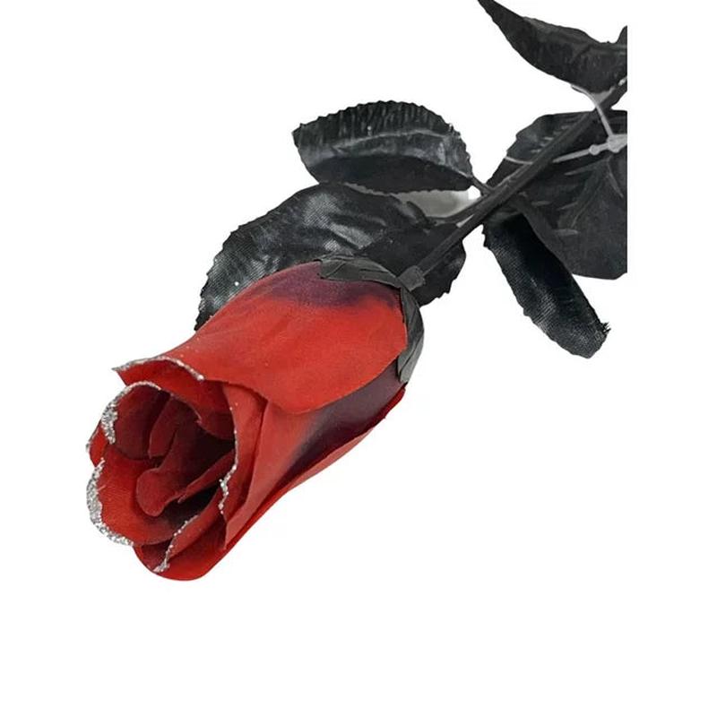 Dark Red Rose with Silver Glitter