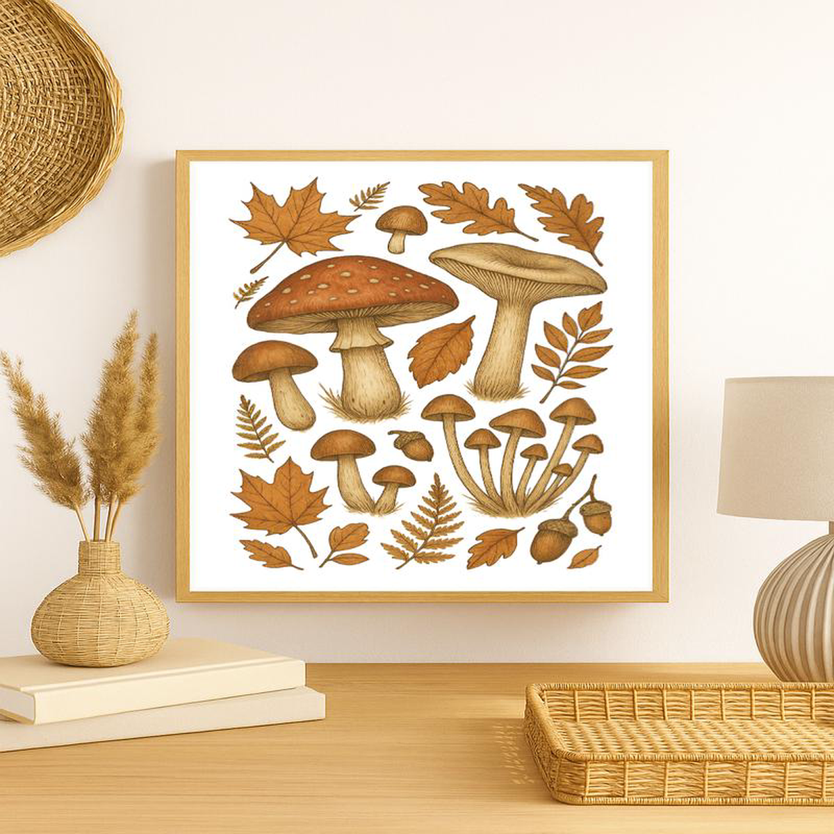 Autumn Mushroom 038 Leaf Wall Art Botanical Forest Nature Print