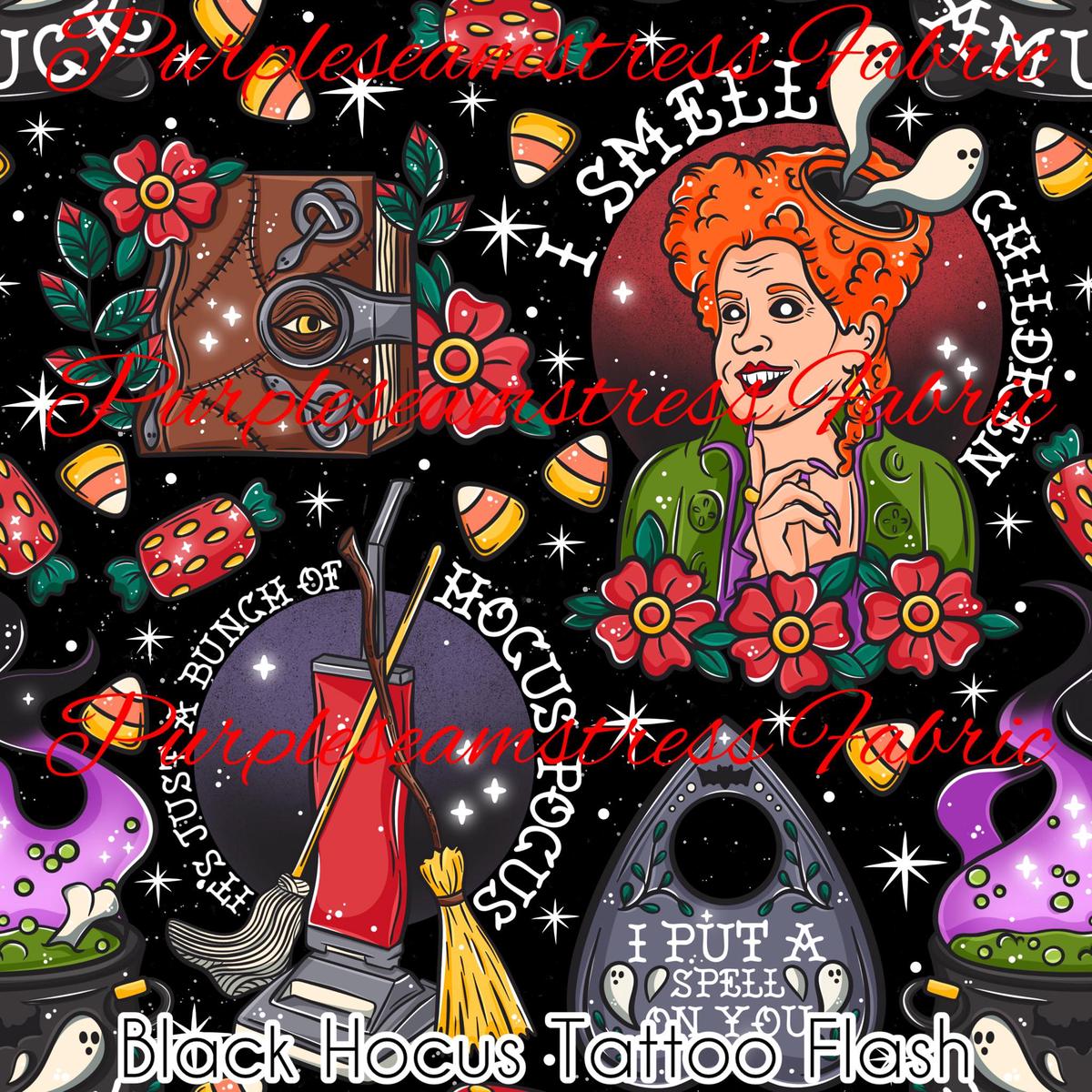 Black Hocus Tattoo Flash  Fabric