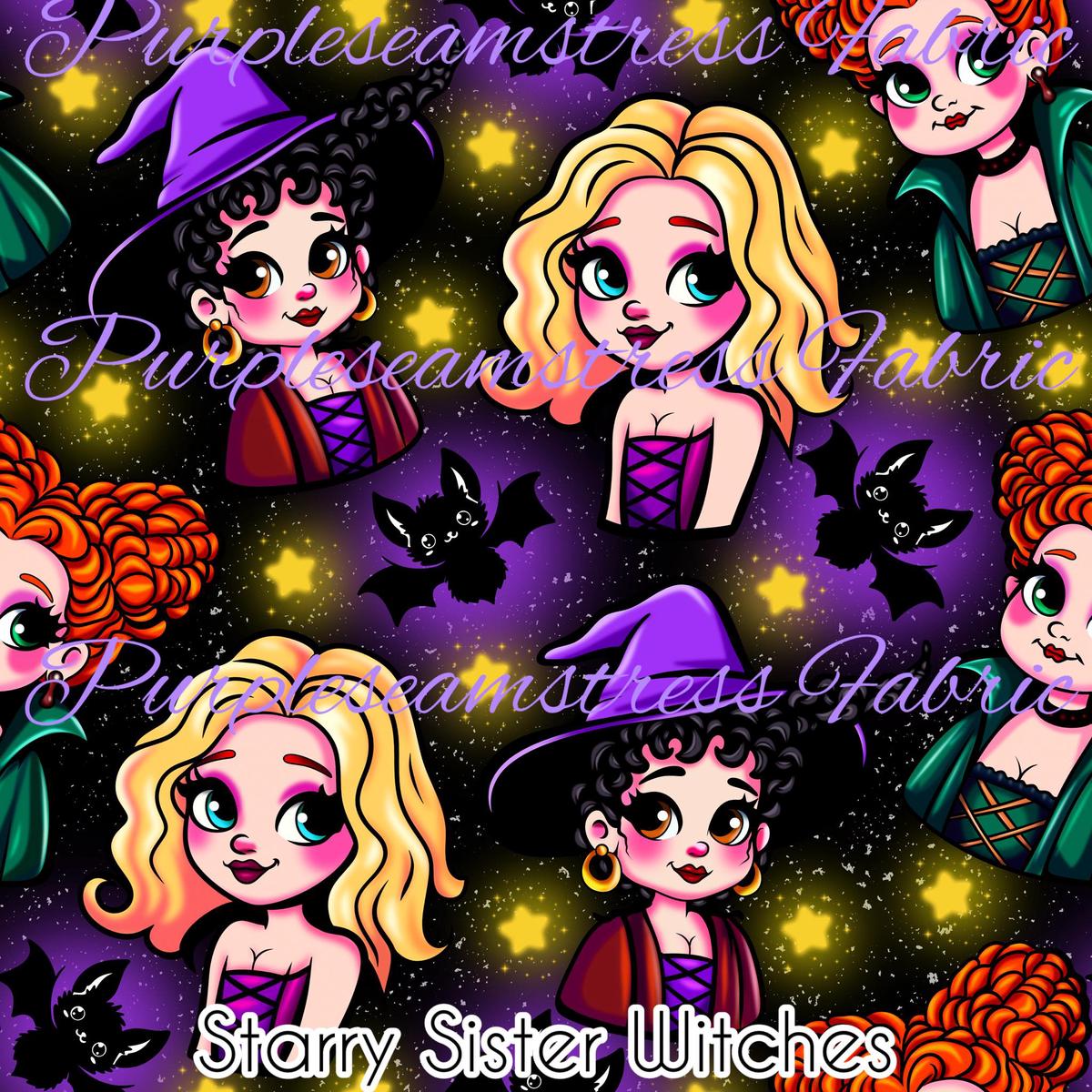 Starry Sister Witches  Fabric