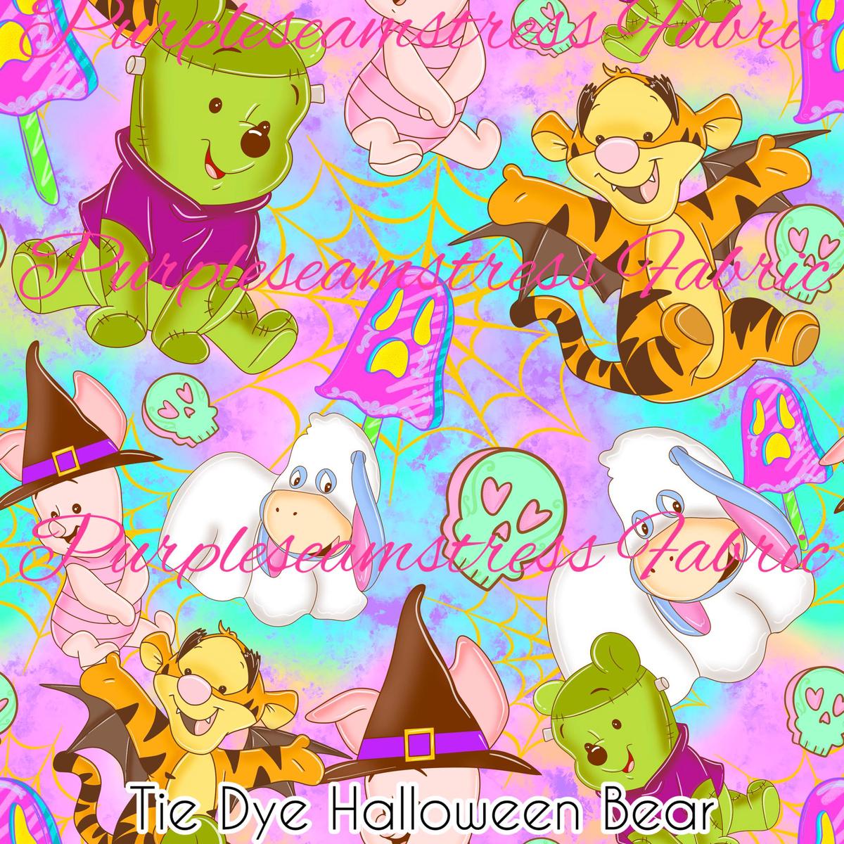 Tie Dye Halloween Bear  Fabric