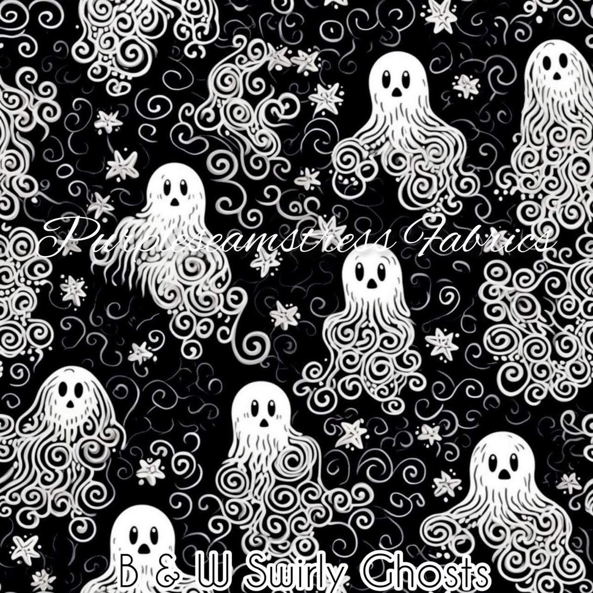 B & W Swirly Ghosts  Fabric