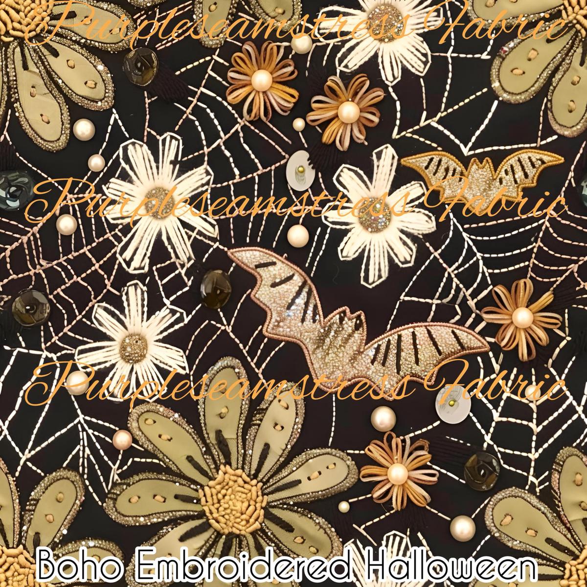 Boho Embroidered Halloween  Fabri...