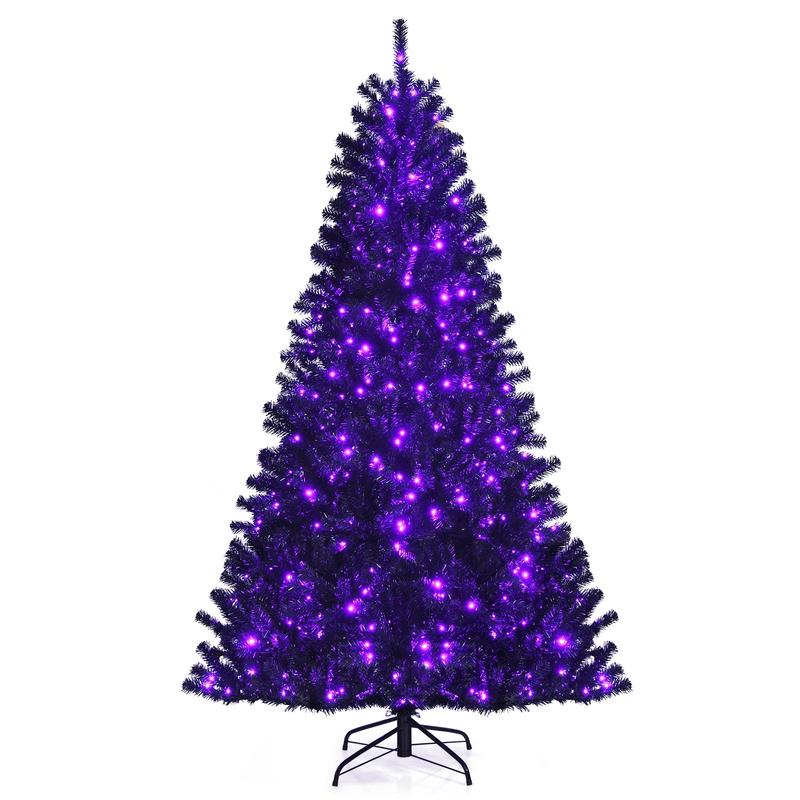 Artificial Christmas Halloween Tree, 7', Purple LED Lights, Black