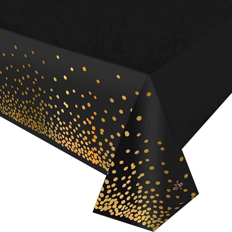 Soft Plastic Rectangular Gold Confetti Dot Black Table Cover