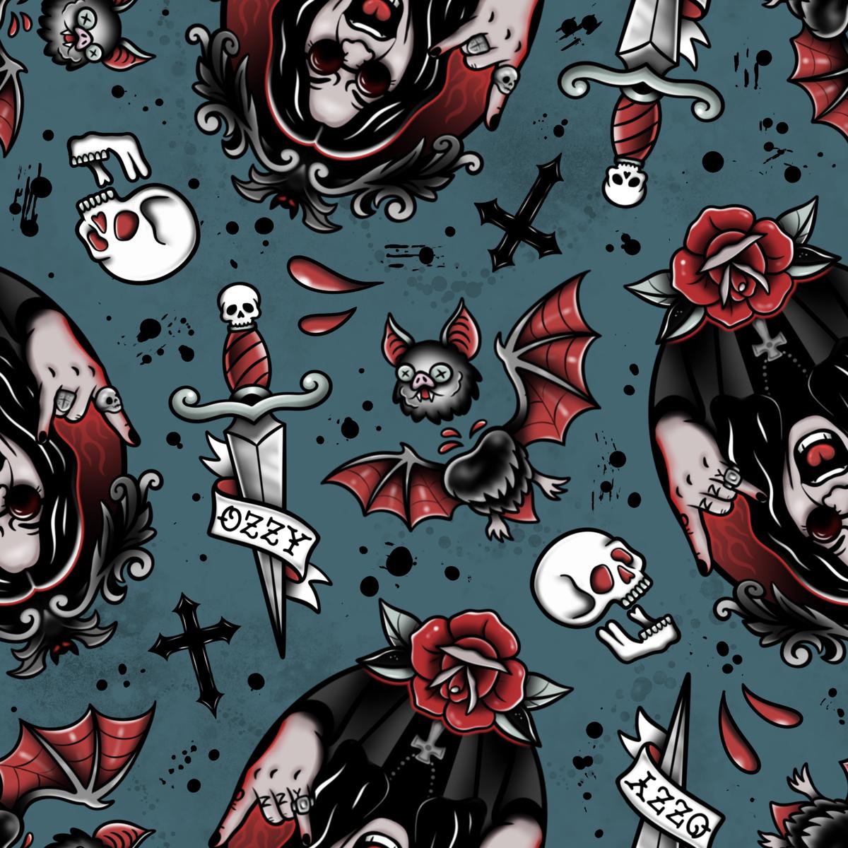 Teal Ozzy Tribute  Fabric