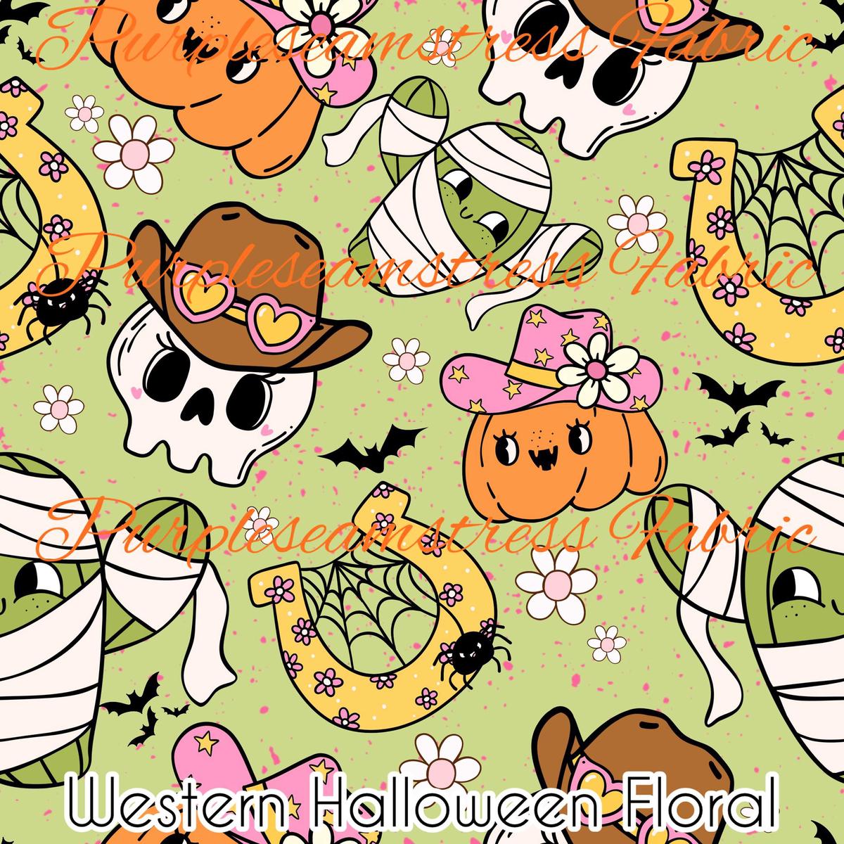 Western Halloween Floral  Fabric