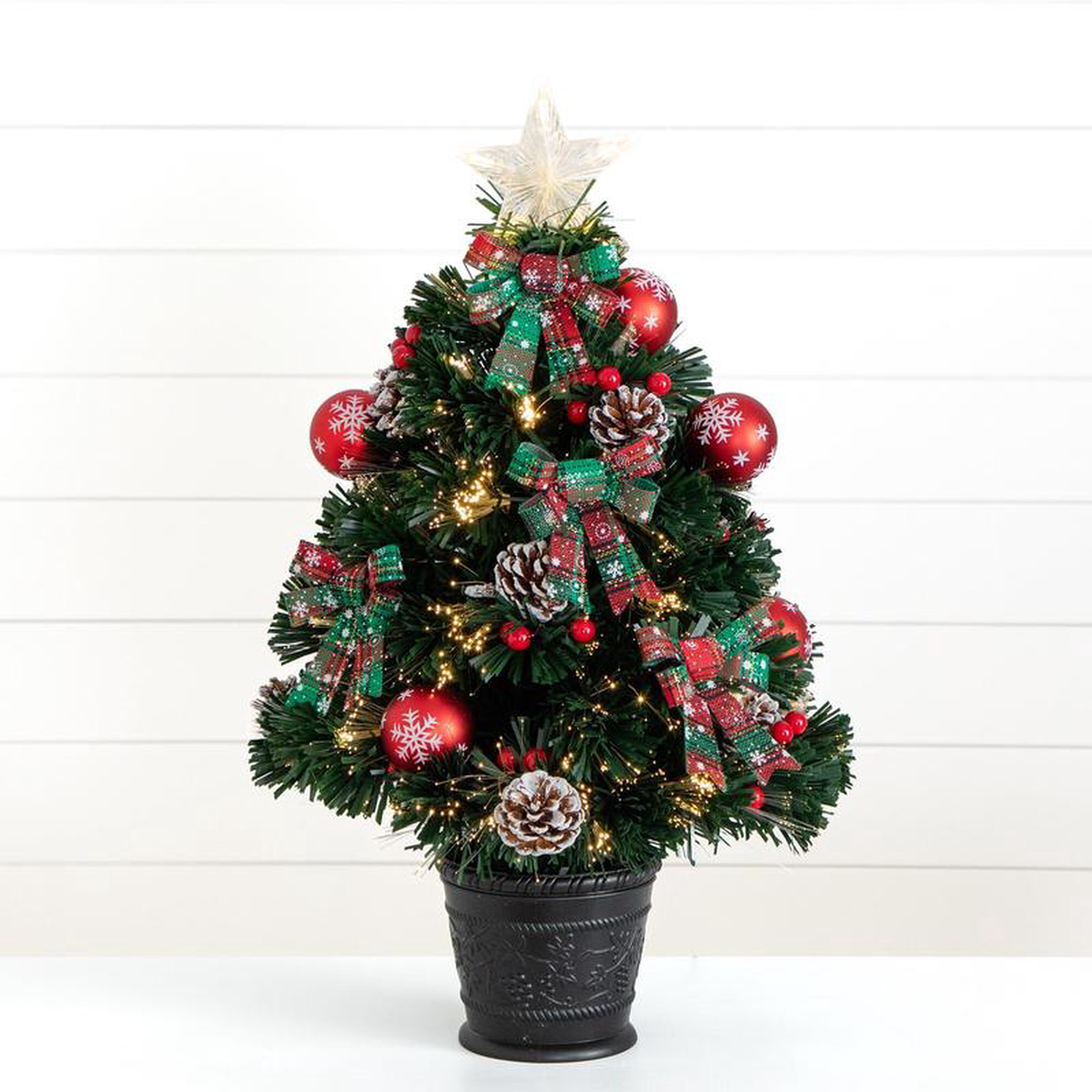 24in Pre-Lit Fiber Optic Cosmopolitan Star Topped Artificial Christmas Tree with Decorative Planter