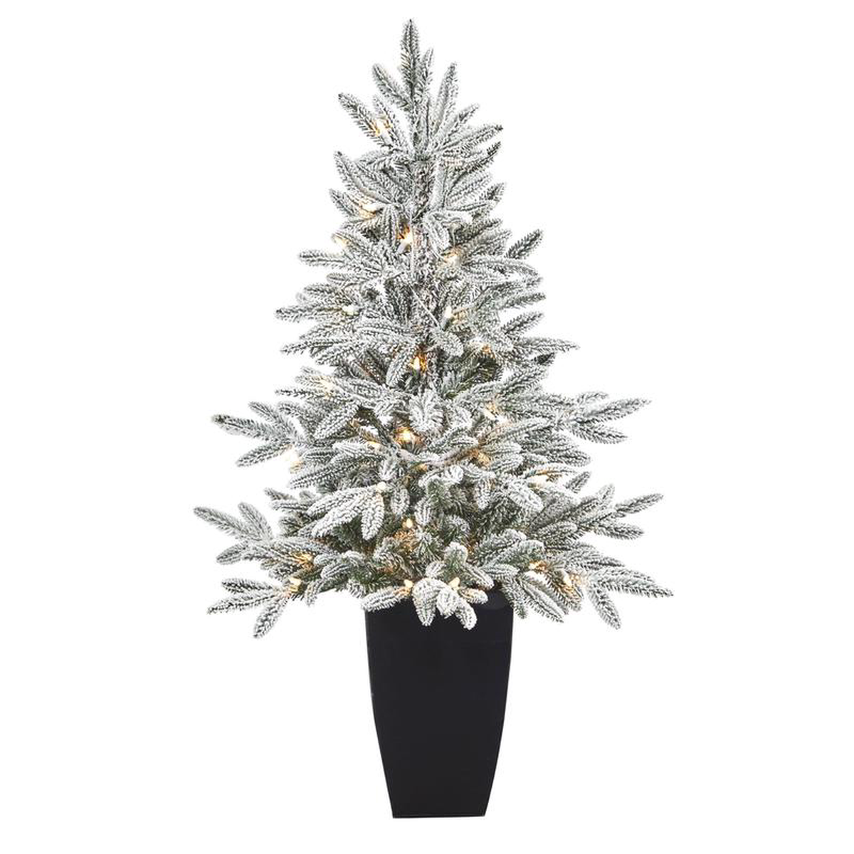 35 Flocked Manchester Spruce Artificial Christmas Tree with 50 Lights and 133 Bendable Branches in Metal Planter