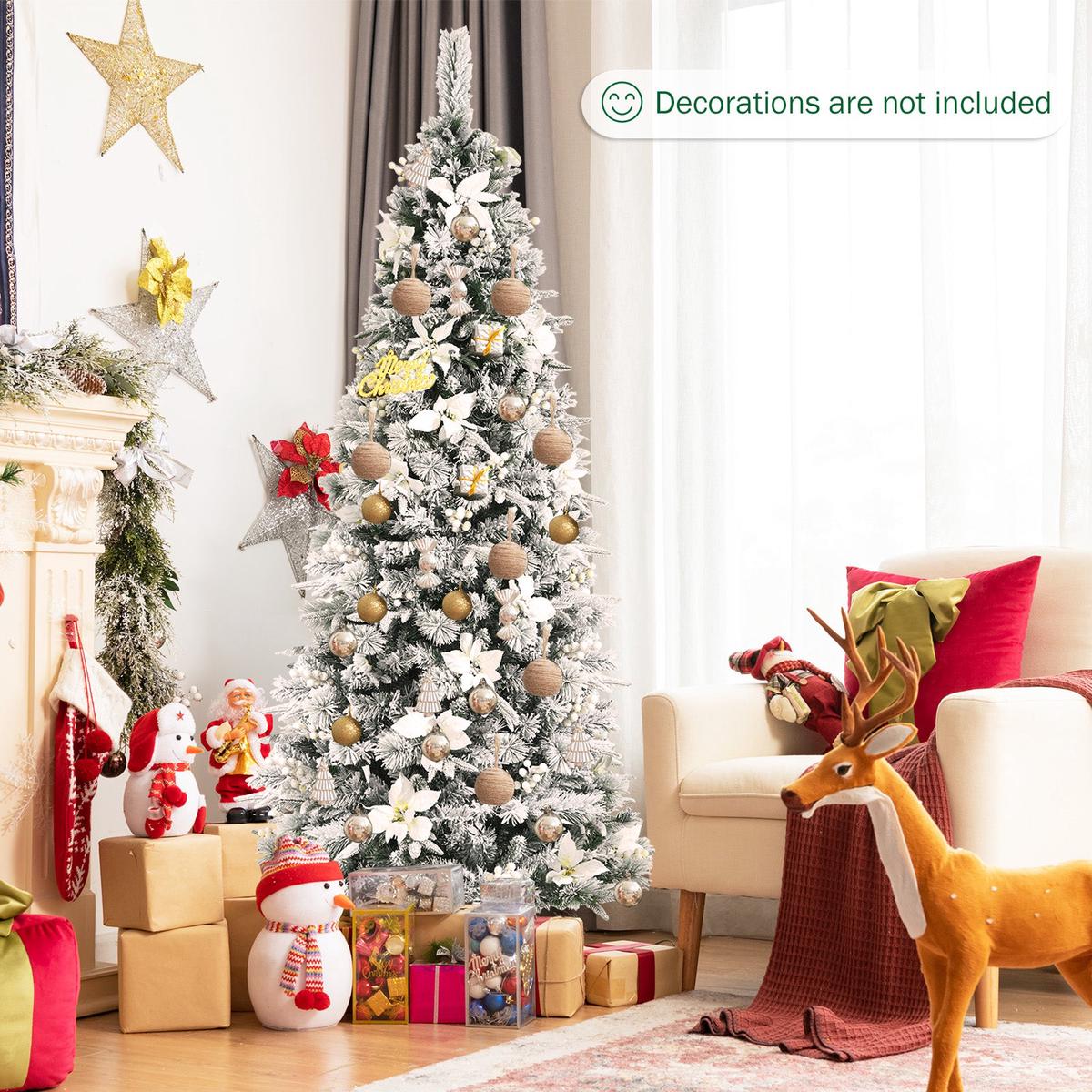 - 7  Artificial Christmas Tree Snow Flocked Pencil Tree-7 ft